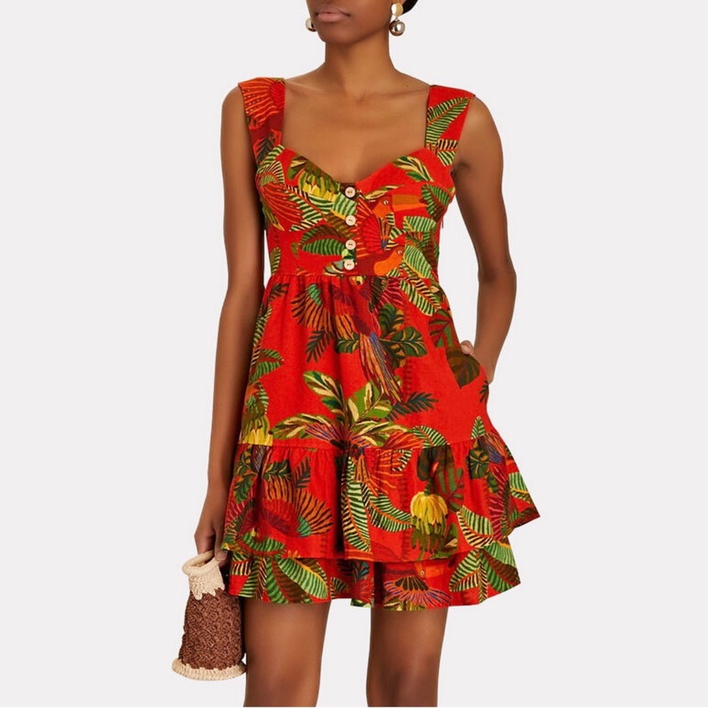 FARM Rio Forest Birds Mini Dress Sleeveless Multicolor Size S